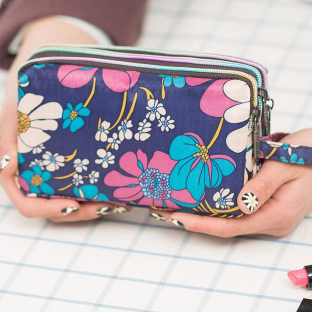 Blue Floral 3 Compartment Clutch